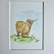 Mini Original watercolour of a heiland coo image 1