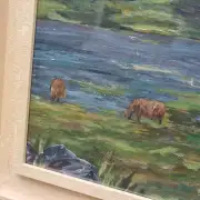 Framed original acrylic of heilan coos at the loch image 7