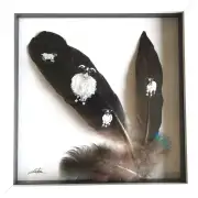 Sheep and lambs painted on raven and duck feathers image 2