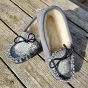 Suede and Tweed Slippers - winter check image 1