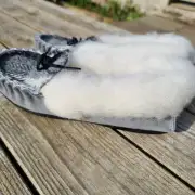 Suede and Tweed Slippers - winter check, wool collar image 5