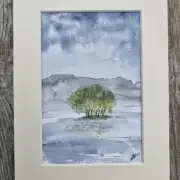 Mini original watercolour of a reflected tree image 1