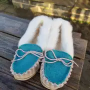 Suede and Tweed Slippers - luskentyre green, wool collar image 9