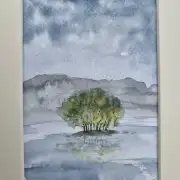 Mini original watercolour of a reflected tree image 2