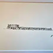 Medium original pen drawing of ruined blackhouses image 1