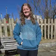 Hand dyed jumper with tweed sleeves and pocket image 1
