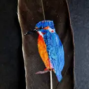 Kingfisher painted on a goose feather image 1