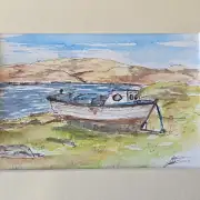 Mini original Watercolour of a boat image 1