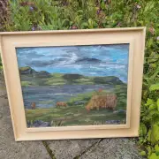 Framed original acrylic of heilan coos at the loch image 2