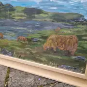 Framed original acrylic of heilan coos at the loch image 5