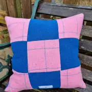Tweed and vintage quilt squares cushion cover image 3