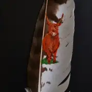 Heiland coo painted on a buzzard feather image 2