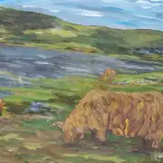 Framed original acrylic of heilan coos at the loch image 6