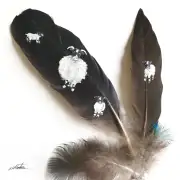 Sheep and lambs painted on raven and duck feathers image 1