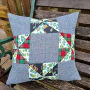 Harris tweed and vintage quilt squares cushion cover image 1