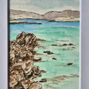 Mini Original Watercolour of beach and rocks image 1