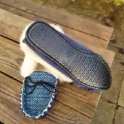 Suede and Tweed Slippers - Navy Sea, wool collar image 2