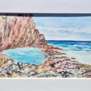 Mini Original Watercolour of cliffs and sea image 1