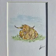 Mini Original watercolour of a heiland coo image 2