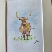 Mini Original watercolour of a heiland coo image 1