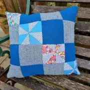 Harris tweed and vintage quilt squares cushion cover image 1