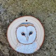 Barn owl on wood slice image 1