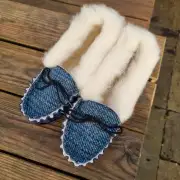 Suede and Tweed Slippers - Navy Sea, wool collar image 3