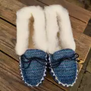 Suede and Tweed Slippers - Navy Sea, wool collar image 9