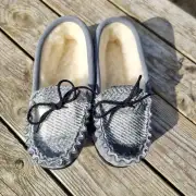Suede and Tweed Slippers - winter check image 3