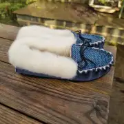 Suede and Tweed Slippers - Navy Sea, wool collar image 7