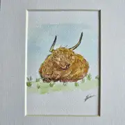 Mini Original watercolour of a heiland coo image 1
