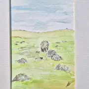 Mini Original Watercolour of sheep and lamb image 1