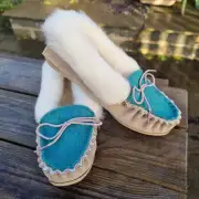Suede and Tweed Slippers - luskentyre green, wool collar image 1