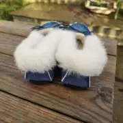 Suede and Tweed Slippers - Navy Sea, wool collar image 6