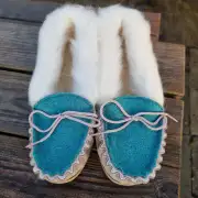 Suede and Tweed Slippers - luskentyre green, wool collar image 8