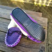 Suede and Tweed Slippers - Himalayan poppy, wool collar image 2