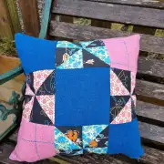 Tweed and vintage quilt squares cushion cover image 1