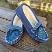 Suede and Tweed Slippers - Navy Sea image 1