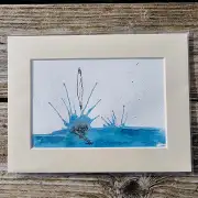 Mini Original Watercolour of a Gannet Diving image 1