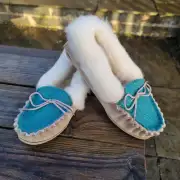 Suede and Tweed Slippers - luskentyre green, wool collar image 3