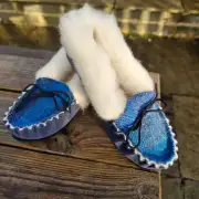 Suede and Tweed Slippers - Rockpool, wool collar image 1