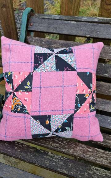 Amor weavers tweed and vintage quilt squares cushion cover