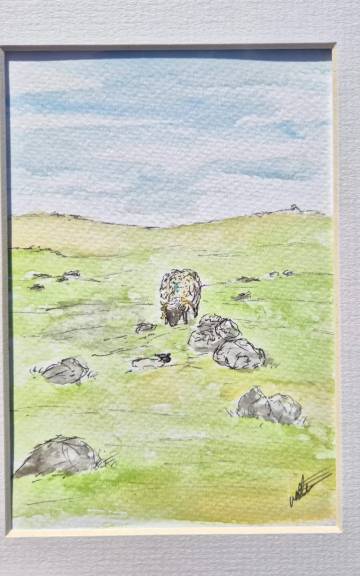 Mini Original Watercolour of sheep and lamb