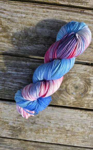 Hand-Dyed Yarn: 75% Merino, 25% silk, 4 ply