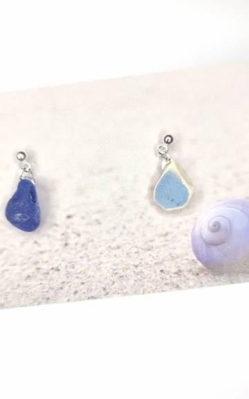 Sea Glass and pottery stud earrings