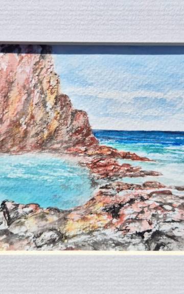 Mini Original Watercolour of cliffs and sea