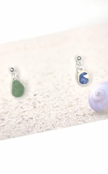 Sea Glass and pottery stud earrings