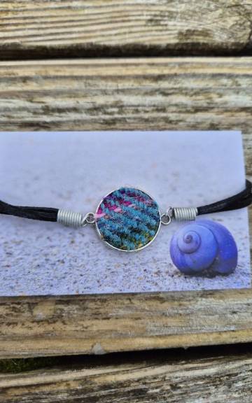 Two Sisters tweed and faux leather bracelet