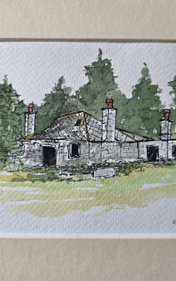 Mini Original Watercolour of a ruined house