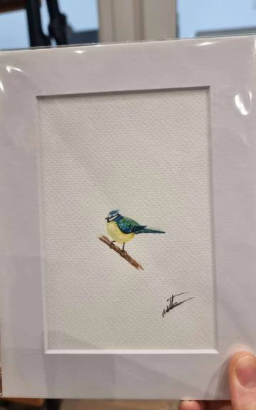Mini original watercolour of a blue tit